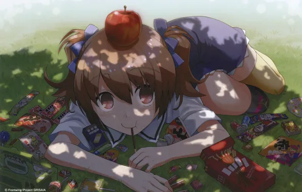 Grass, Apple, sweets, schoolgirl, grisa of no kajitsu, sailor, makina irisu