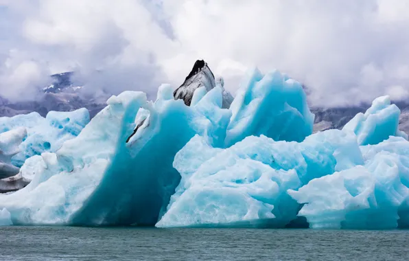Cold, ice, winter, sea, the sky, clouds, blue, tops