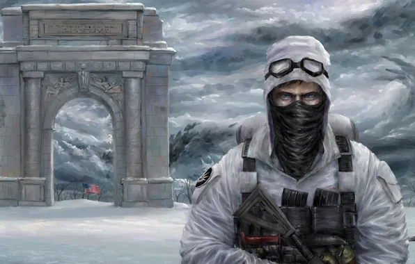 Winter, weapons, flag, mask, soldiers, male