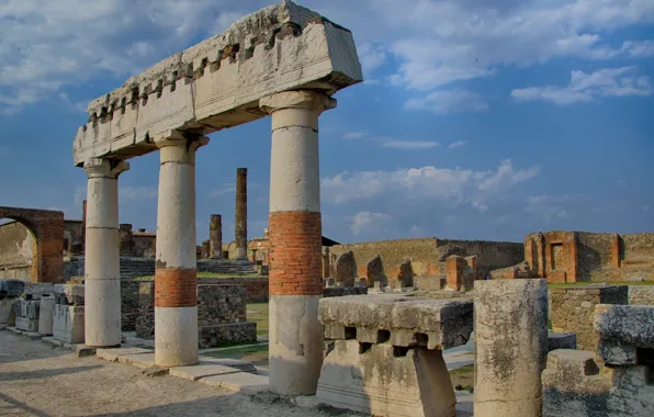 Italy, ruins, architecture, column, Pompeii, excavations