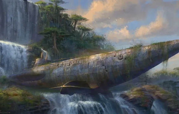 Picture rocks, waterfall, art, abandonment, submarine, Drake’s Fortune, Uncharted