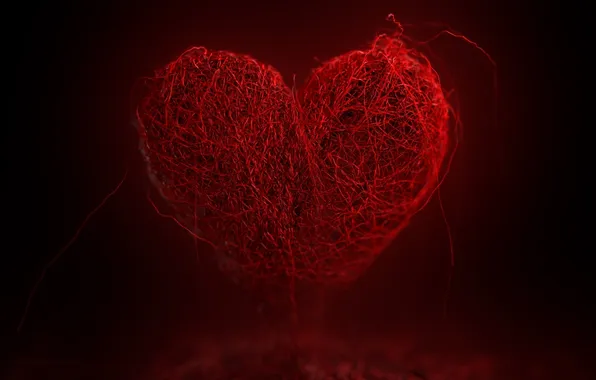 Picture BACKGROUND, HEART, RED, VESSELS, TANGLE, THREAD