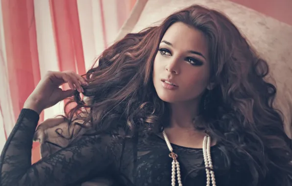 Girl, Beautiful, lady, hair, brunette, pose, lace, make up