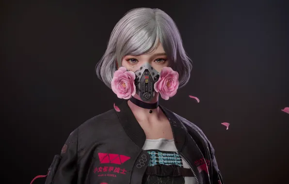 Girl, roses, mask, killer, pink roses