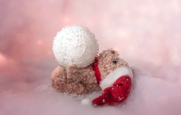 Picture winter, balls, snow, pose, holiday, toy, new year, bear