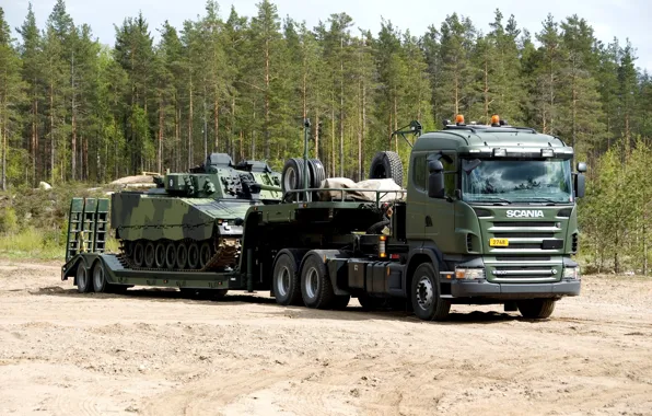 The trailer, tractor, Scania R 500 6x4, transportation of military equipment, VS Finland