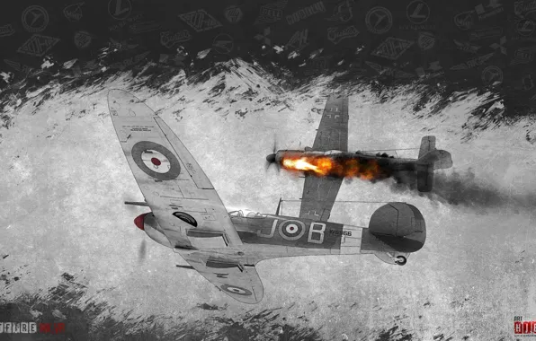 The sky, clouds, the plane, war, minimalism, fighter, Spitfire, World of Warplanes
