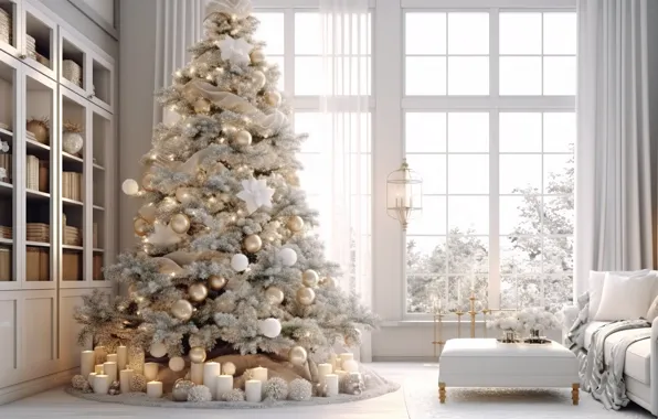 Winter, decoration, room, balls, tree, interior, New Year, Christmas