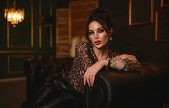 Look, girl, face, pose, chair, hands, makeup, tattoo