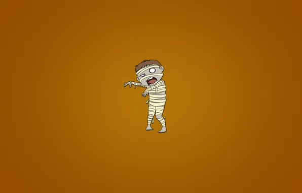 Monster, minimalism, orange background, mummy, bandages, Mummy