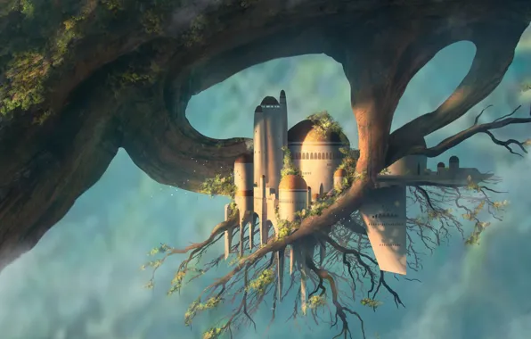 Leaves, castle, tree, branch, House