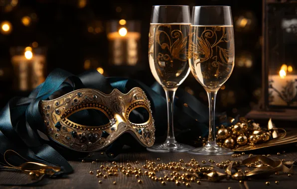 Holiday, wine, mask, glasses, Christmas, alcohol, New year, champagne