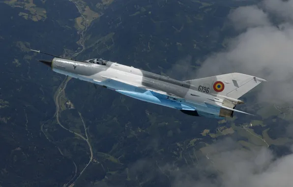 Picture clouds, flight, fighter, Lancer, frontline, the view from the top, Mikoyan, MiG 21