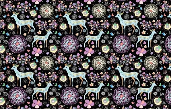 Winter, circles, flowers, snowflakes, the dark background, patterns, texture, Christmas