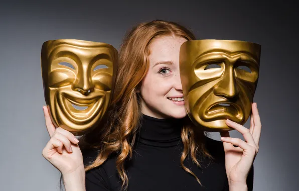 Picture golden, woman, masks, theater