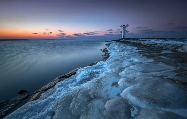 Picture winter, sea, shore, lighthouse