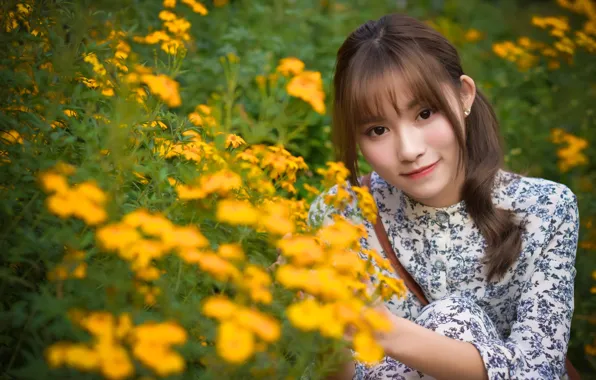 Picture look, girl, flowers, hair, Asian