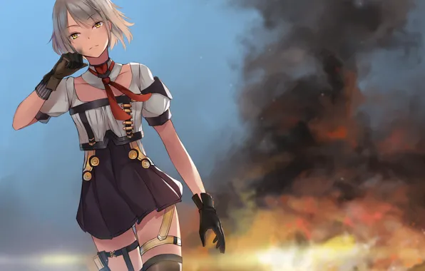 Picture girl, the explosion, anime, art, Girls Frontline