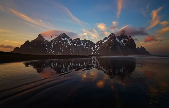 Water, mountains, Iceland