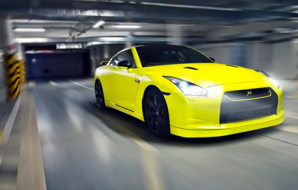 Picture yellow, nissan, Parking, sports car, gtr