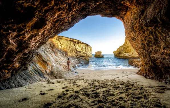 Sea, girl, rocks, the grotto