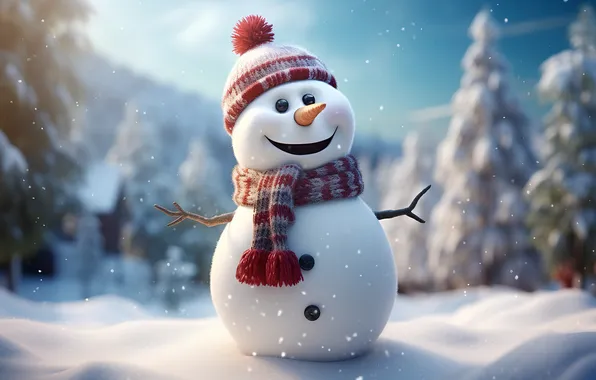 Winter, snow, Christmas, New year, snowman, Christmas, winter, snow