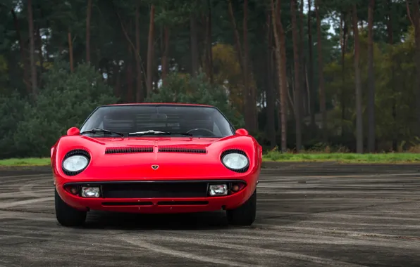 Red, Auto, Lamborghini, Retro, Machine, Eyelashes, 1969, Lights