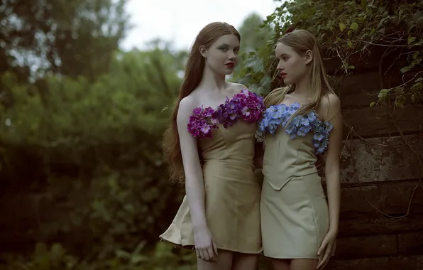 Flowers, background, girls