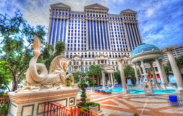 The sky, clouds, pool, sculpture, gazebo, Las Vegas, casino, column