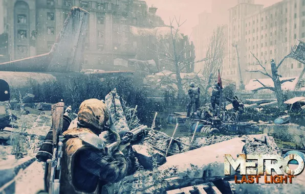 Picture winter, People, Gas mask, Metro, Weapons, Metro: Last Light