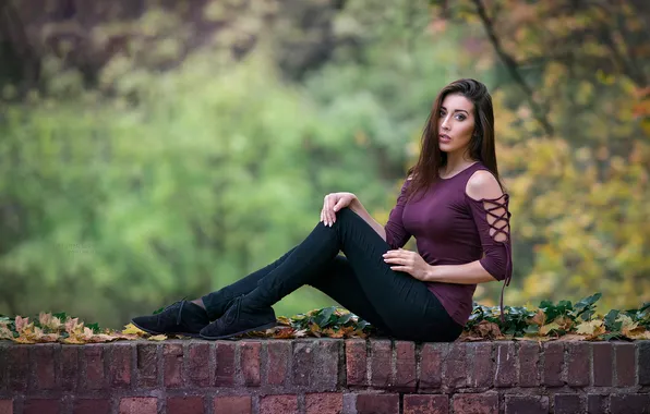 Autumn, look, leaves, trees, sexy, pose, model, portrait