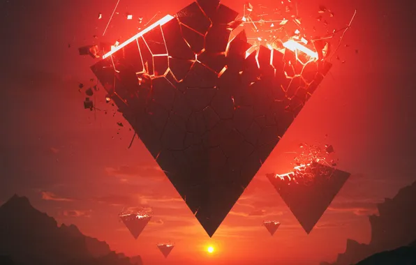 Sunset, The sun, Star, Style, Pyramid, Pyramid, Background, Fantasy