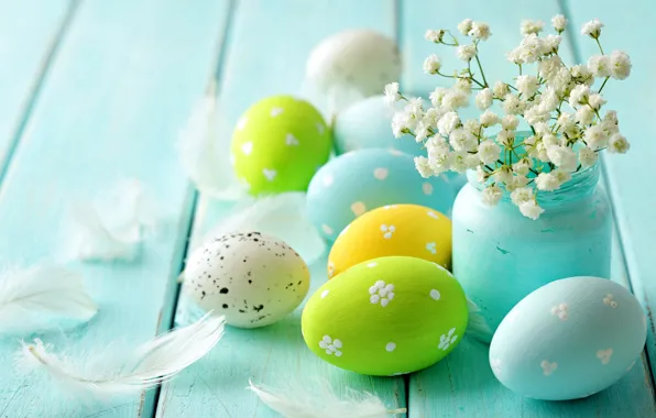 Picture flowers, tree, eggs, spring, Easter, pastel, blue, flowers