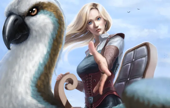 Girl, bird, Griffin
