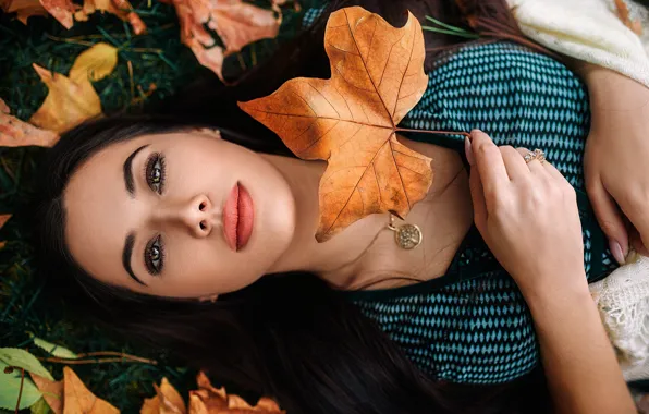 Picture look, leaves, face, mood, maple leaf, Kaan Altinda!, Aliona