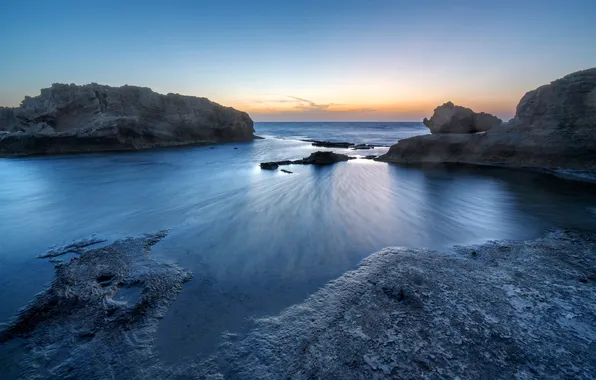 Sea, sunset, shore