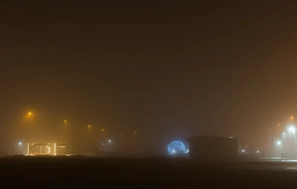 Night, the city, fog, lighting, lights, Russia, Stan