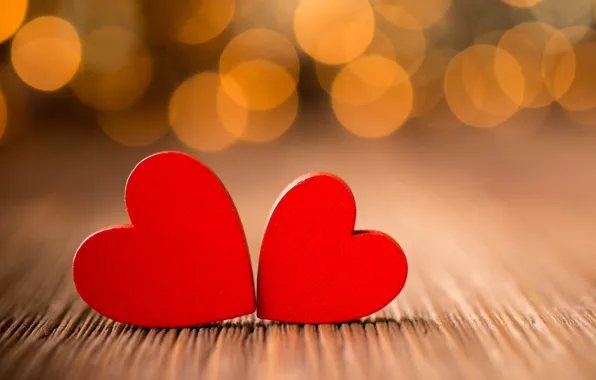 Picture macro, lights, table, tree, heart, hearts, red, bokeh