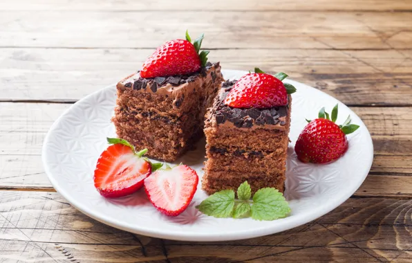 Berries, strawberry, cake, cream, chocolate