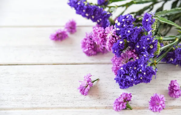 Purple, flowers, Board, bouquet, pink, light background, lilac, composition