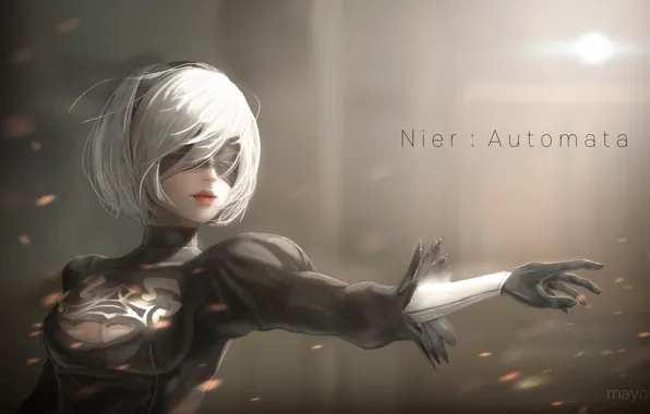 Girl, sparks, NieR: Automata, YoRHa No. 2 Type B, he holds out his hand