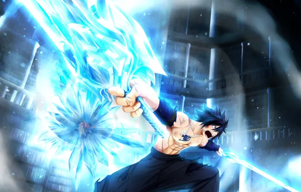 Picture ice, weapons, anime, art, battle, guys, swords, fairy tail