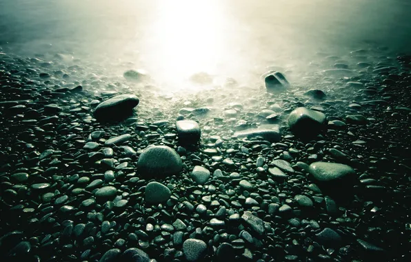 Picture light, fog, pebbles, stones