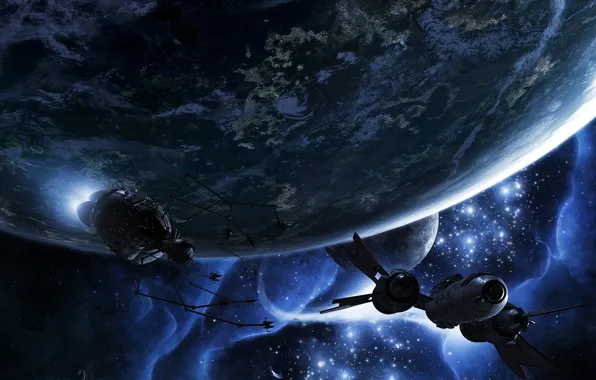 Space, planet, ship, satellite, escape velocity