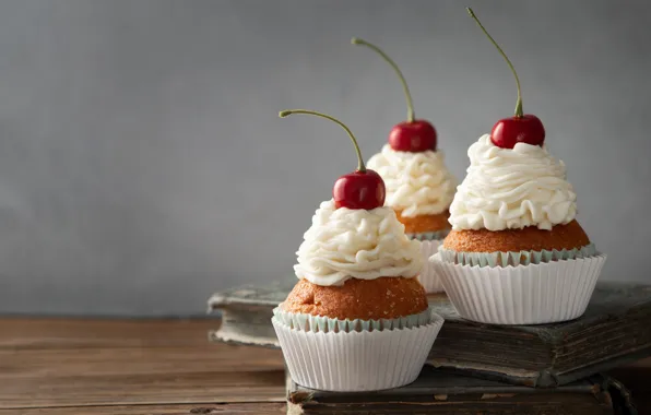 Cherry, cream, cherry, cherries, cupcakes