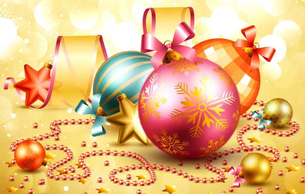Balls, new year, stars, Christmas decorations, Christmas background