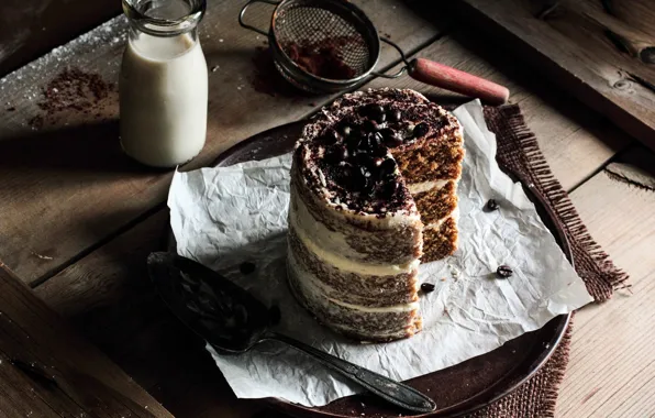 Picture bottle, chocolate, milk, cake, cream, sweet