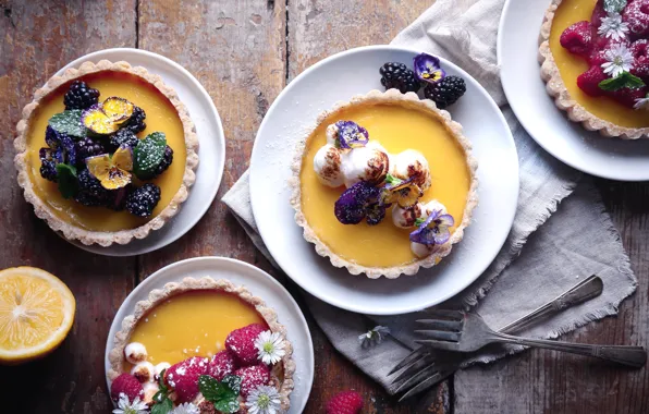 Flowers, berries, raspberry, cakes, BlackBerry, tart