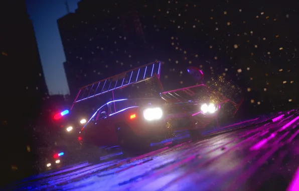 Auto, Night, The city, Machine, City, Chase, Night, Rendering