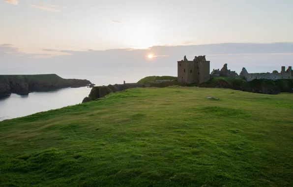 Castle, shore, morning, pond